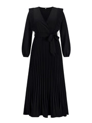 Pleated Surplice Tie Waist Maxi Dress Trendsi