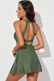 Halter Neck Open Back One Piece Swim Dress