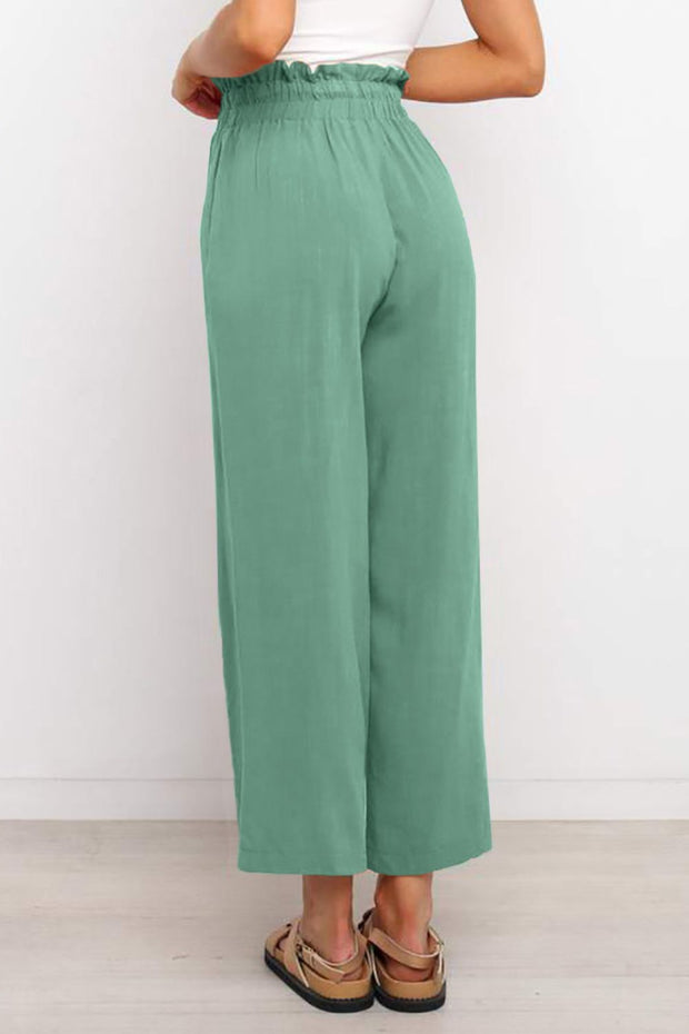 Drawstring Paperbag Waist Wide Leg Pants Trendsi