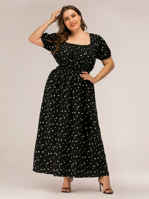 Plus Size Polka Dot Square Neck Dress Trendsi