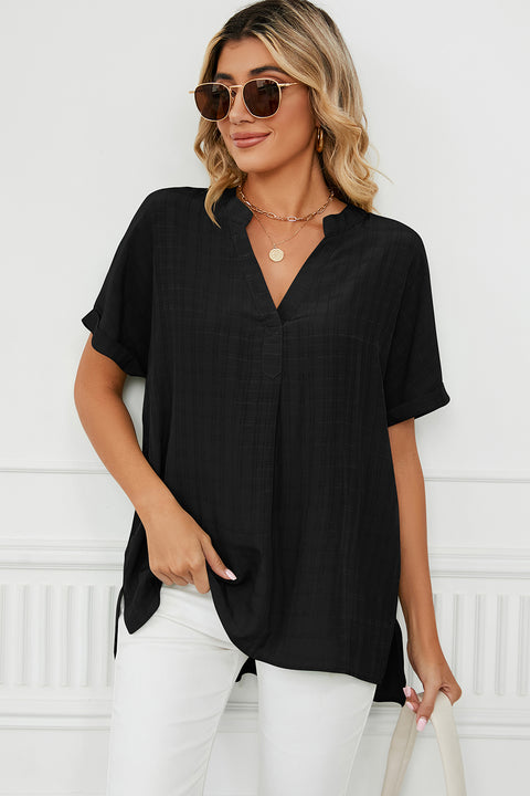 Ruched Notched Short Sleeve Blouse Trendsi