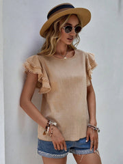 Ruffled Cap Sleeve Round Neck Blouse Trendsi