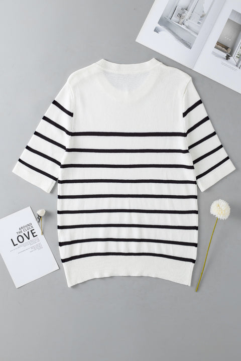 Round Neck Half Sleeve Knit Top Trendsi