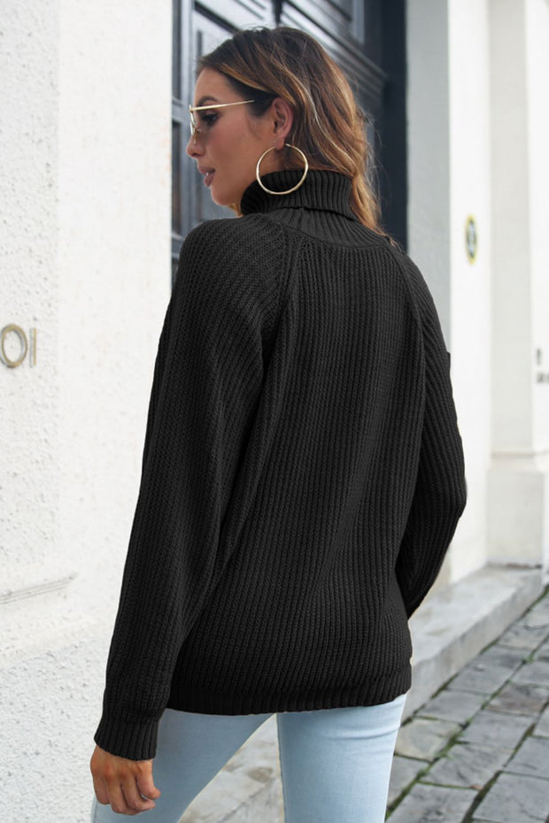 Turtleneck Rib-Knit Sweater Trendsi