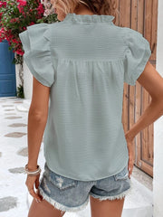 Ruffled Notched Cap Sleeve Blouse Trendsi