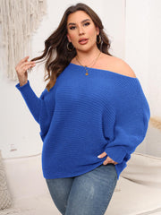 Full Size Boat Neck Batwing Sleeve Sweater Trendsi