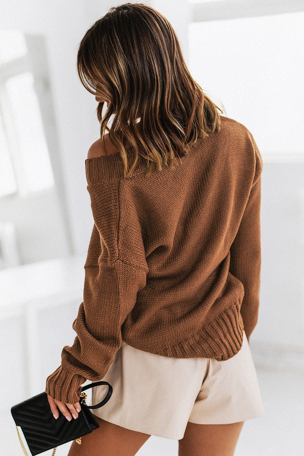 V-Neck Dropped Shoulder Sweater Trendsi