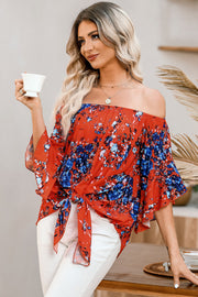 Tied Printed Off-Shoulder Half Sleeve Blouse Trendsi