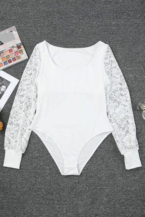 Lace Detail Scoop Neck Long Sleeve Bodysuit Trendsi