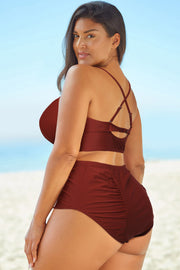 Full Size Halter Neck Crisscross Ruched Two-Piece Swimsuit Trendsi