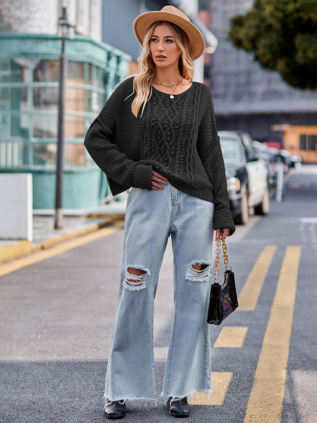 Round Neck Cable-Knit Sweater Trendsi