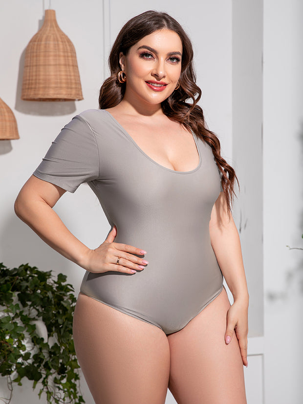 Plus Size Scoop Neck Short Sleeve One-Piece Swimsuit Trendsi