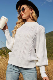 Ribbed Mock Neck Lantern Sleeve Sweater Trendsi