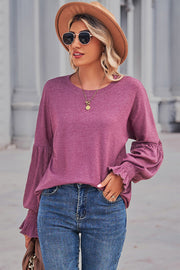 Round Neck Flounce Sleeve Blouse Trendsi