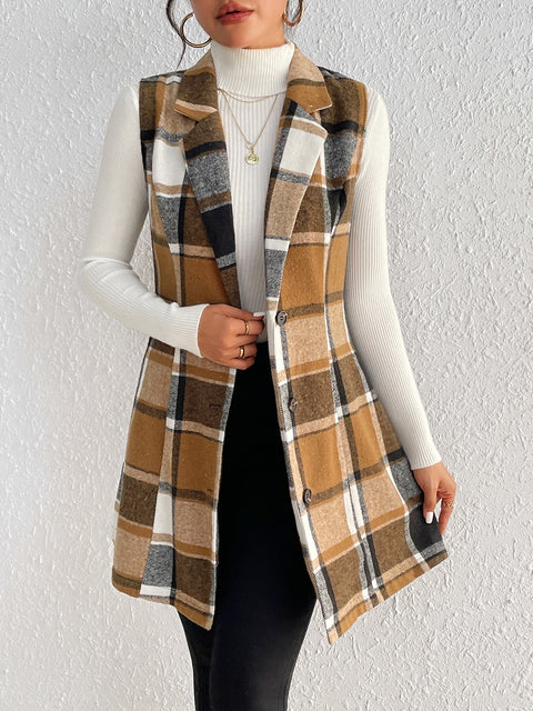 Plaid Lapel Collar Vest Trendsi