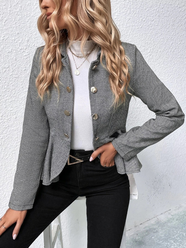 Ruffle Hem Collared Blazer Trendsi