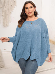 Plus Size Round Neck Batwing Sleeve Sweater Trendsi