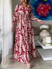 Printed Flounce Sleeve Maxi Dress Trendsi