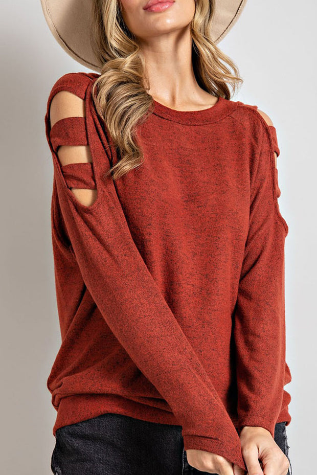 Cutout Round Neck Long Sleeve Top Trendsi