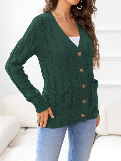 Button Down Cable-Knit Cardigan Trendsi