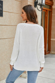 Raglan Sleeve Ribbed Trim Plunge Knit Top Trendsi