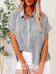 Button Up Short Sleeve Shirt Trendsi