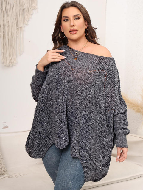 Plus Size Round Neck Batwing Sleeve Sweater Trendsi