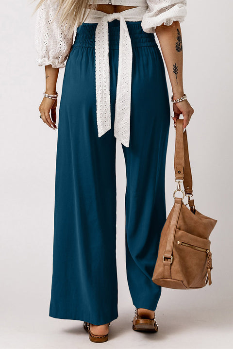 Drawstring Smocked Waist Wide Leg Pants Trendsi