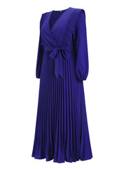 Pleated Surplice Tie Waist Maxi Dress Trendsi