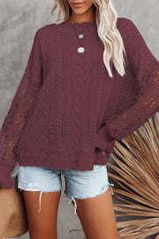 Openwork Lantern Sleeve Dropped Shoulder Sweater Trendsi