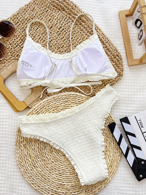 Frill Textured Spaghetti Strap Two-Piece Swim Set Trendsi