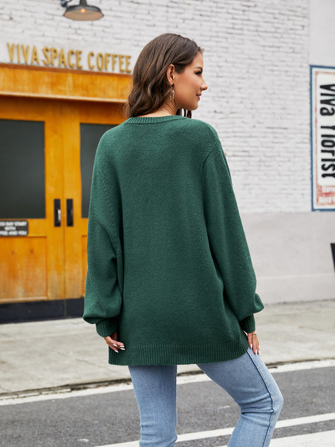 Round Neck Ribbed Trim Sweater Trendsi