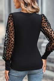 Round Neck Lantern Sleeve Blouse Trendsi