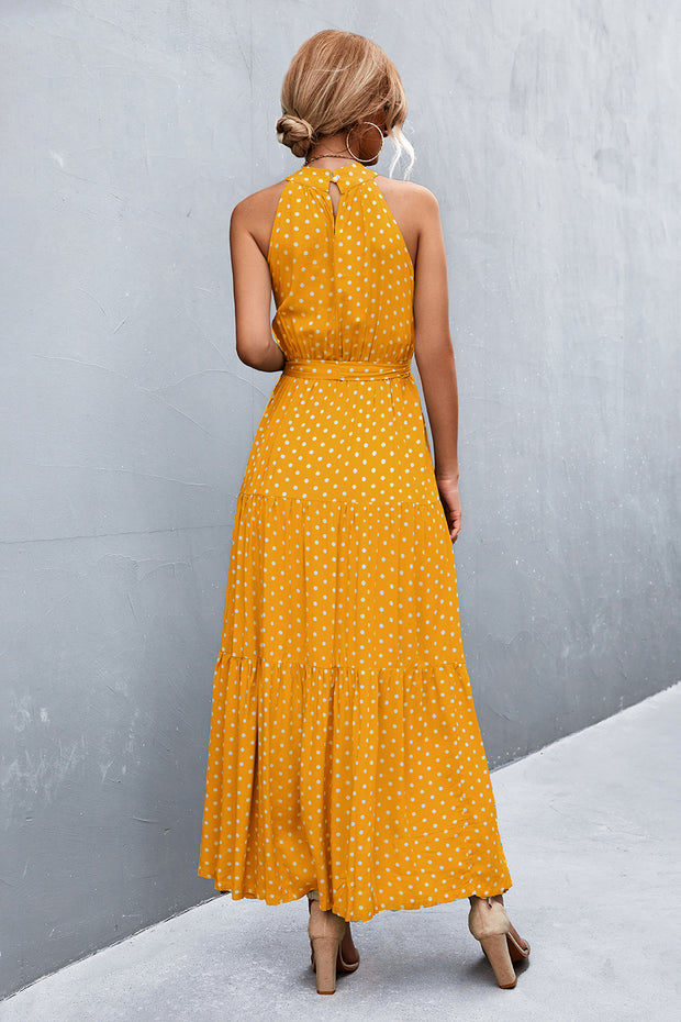 Printed Sleeveless Tie Waist Maxi Dress Trendsi