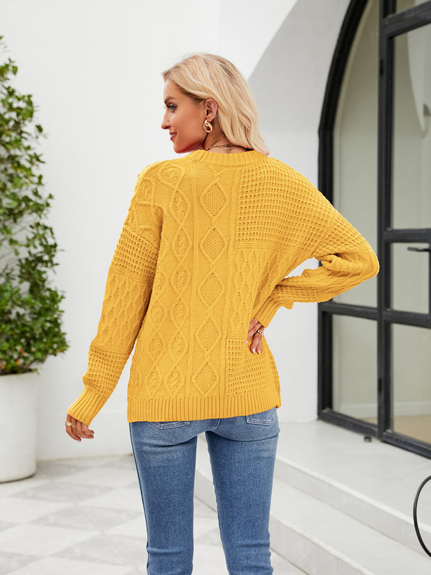 Round Neck Dropped Shoulder Sweater Trendsi