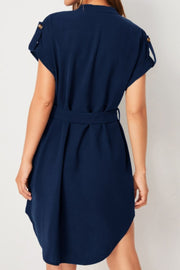 Tied Notched Short Sleeve Dress Trendsi