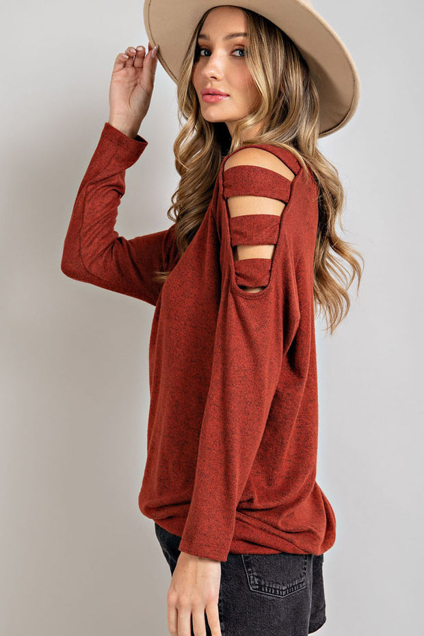 Cutout Round Neck Long Sleeve Top Trendsi