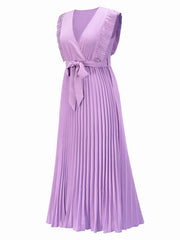 Tied Surplice Cap Sleeve Pleated Dress Trendsi