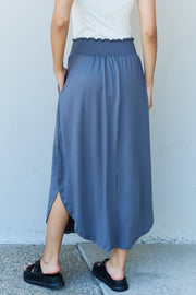 Doublju Comfort Princess Full Size High Waist Scoop Hem Maxi Skirt in Dusty Blue Trendsi