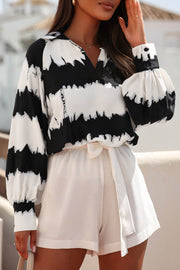 Printed Johnny Collar Long Sleeve Blouse Trendsi