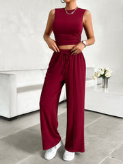 Mock Neck Sleeveless Top and Drawstring Pants Set Trendsi