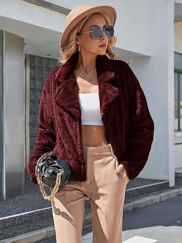 Plush Open Front Dropped Shoulder Jacket Trendsi