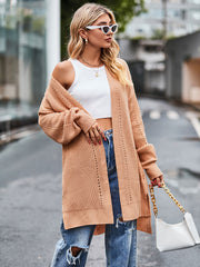 Long Sleeve Waffle-Knit Cardigan Trendsi