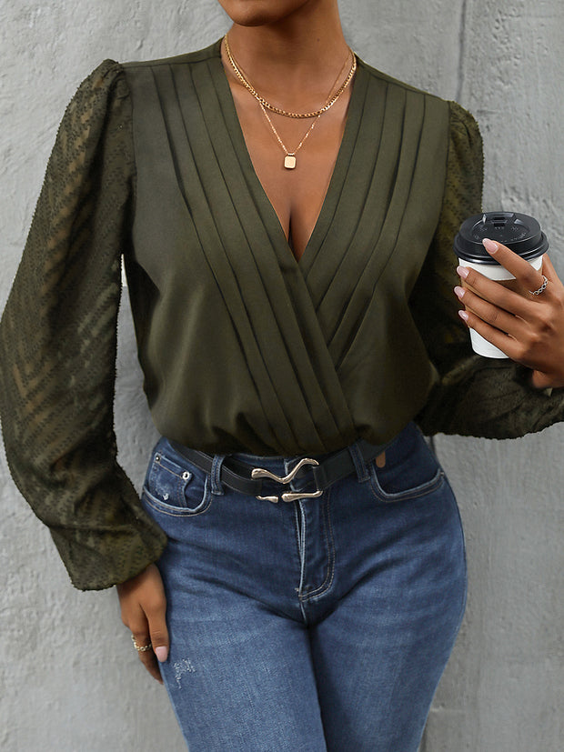 Ruched Surplice Long Sleeve Bodysuit Trendsi