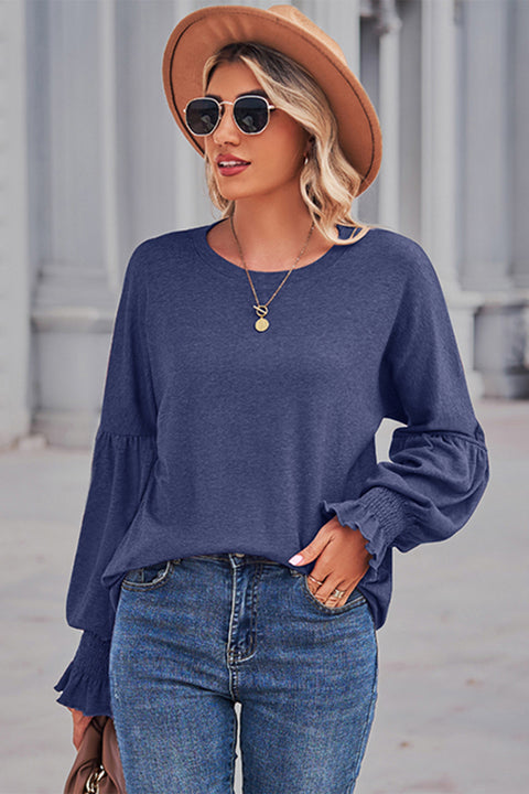 Round Neck Flounce Sleeve Blouse