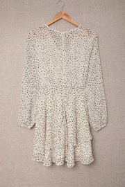 Tied Polka Dot Balloon Sleeve Layered Dress Trendsi