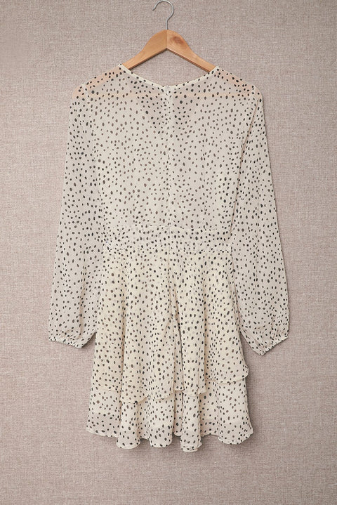 Tied Polka Dot Balloon Sleeve Layered Dress Trendsi