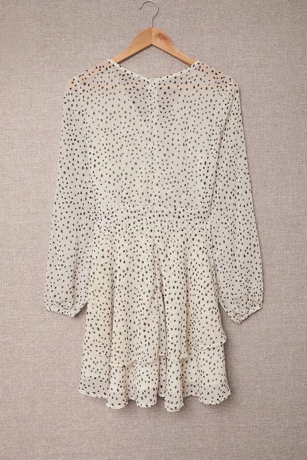 Tied Polka Dot Balloon Sleeve Layered Dress Trendsi