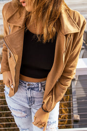 Zip-Up Suede Jacket Trendsi