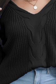 Cable-Knit V-Neck Sweater Trendsi